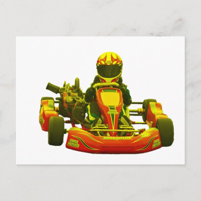 Go Kart Racer in Gelb Postkarte (Vorderseite)