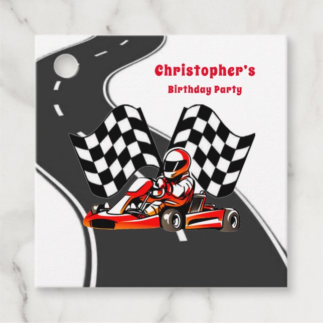 Go Kart Racing Boy Birthday Party Geschenkanhänger (Vorderseite)
