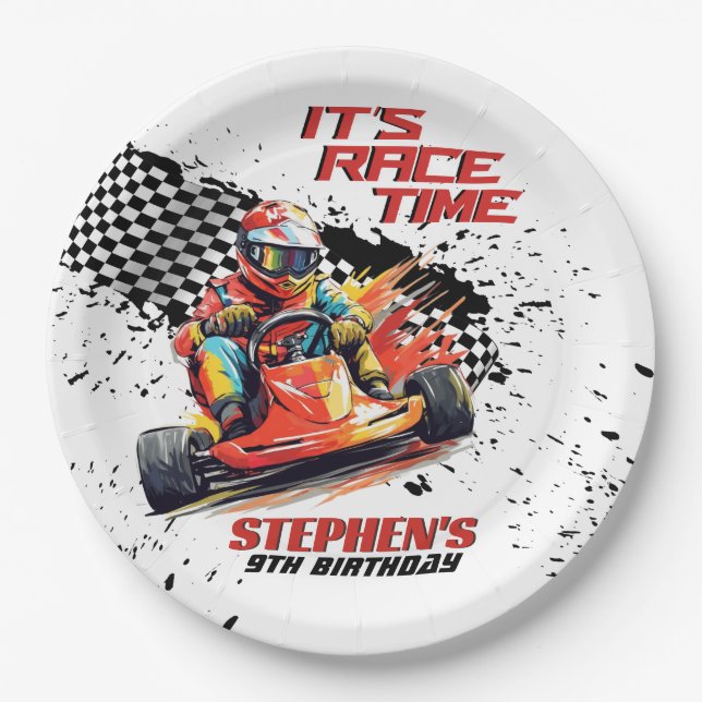 Go Kart Racing Geburtstagsparty Pappteller (Vorderseite)