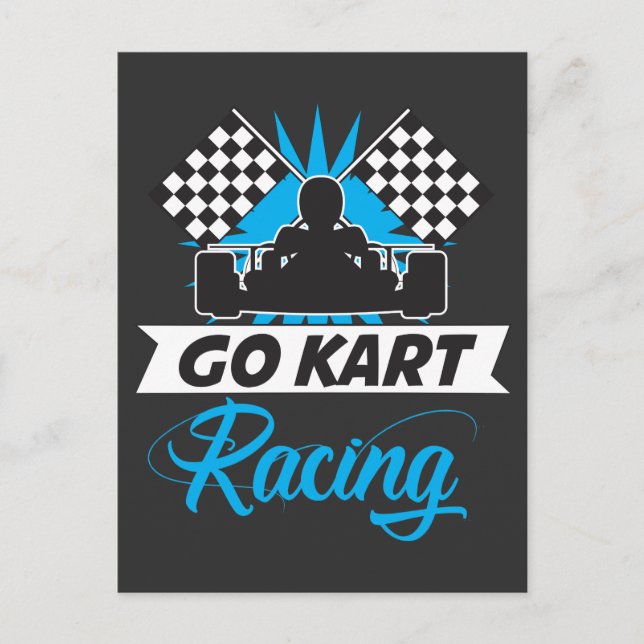 Go Kart Racing Silhouette Flag Goal Gewinner Postkarte (Vorderseite)