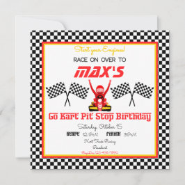 Go Kart Racings in Rot, Schwarz und Gelb mit Fahne Einladung