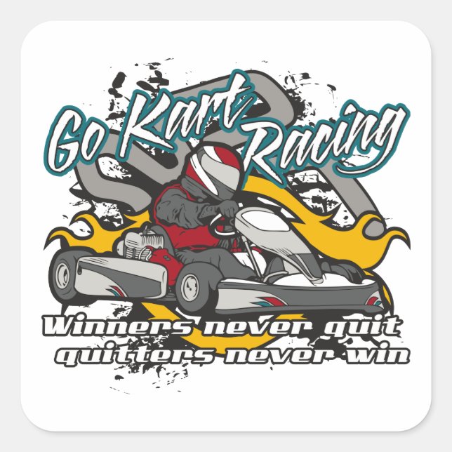 Go Kart Winners Quadratischer Aufkleber (Vorderseite)