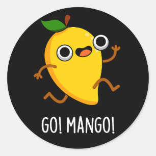 Go Mango Funny Running Mango Pun Dark BG Runder Aufkleber