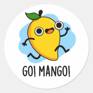 Go Mango Funny Running Mango Pun Runder Aufkleber