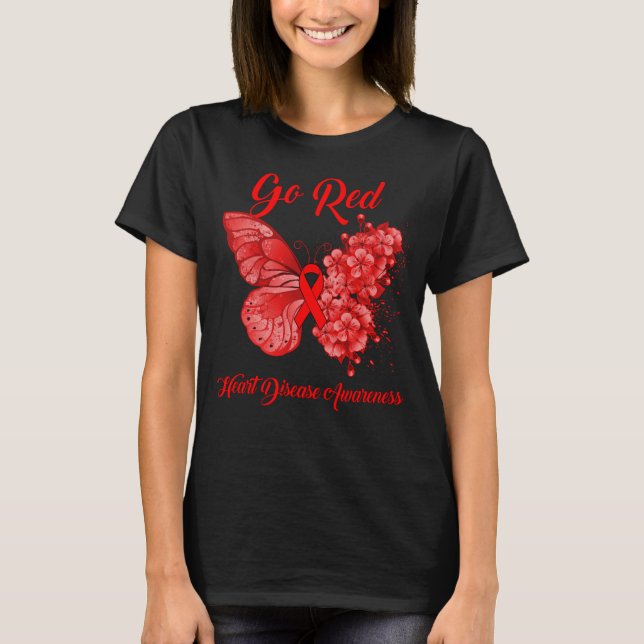 Go Red Butterfly Herzerkrankungen Bewusstsein T-Shirt (Vorderseite)