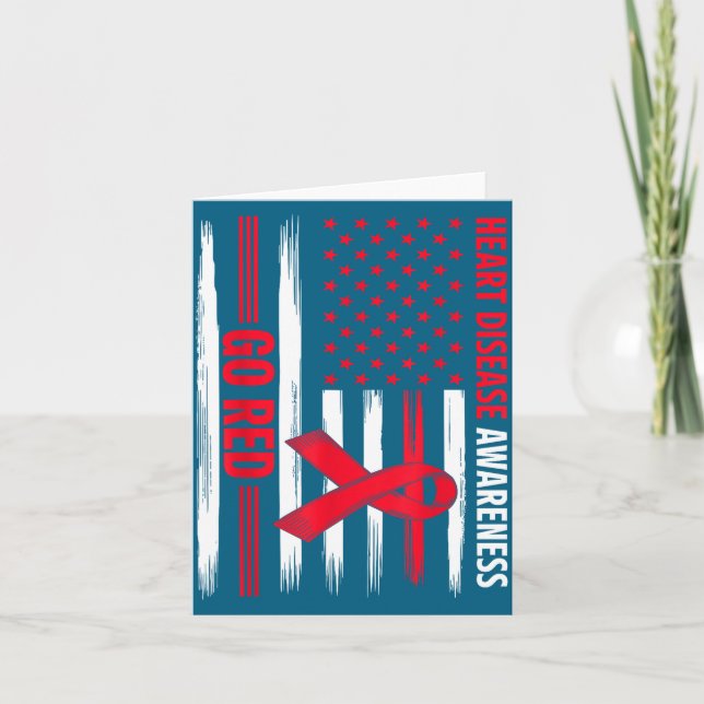Go Red Heart Disease American Flag Heart Disease A Karte (Vorderseite)