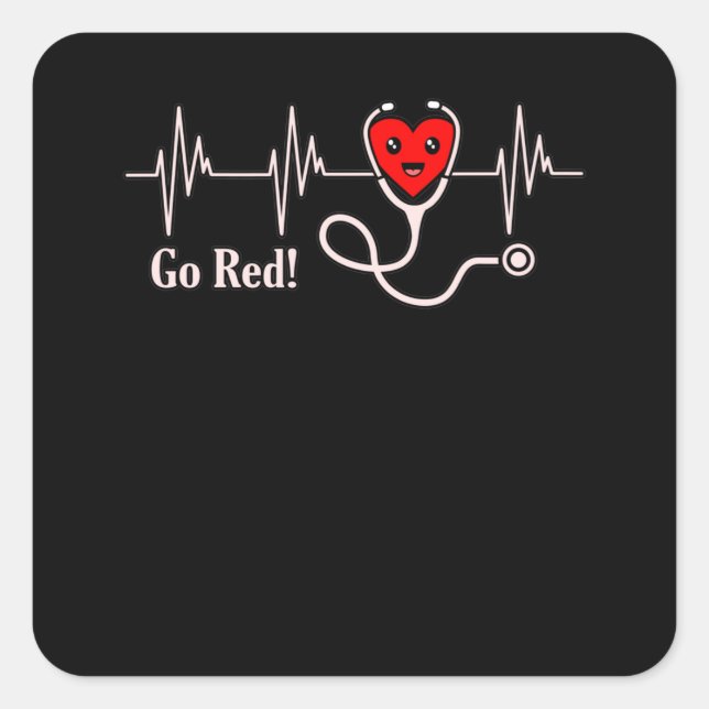 Go Red Heartbeat Herzerkrankungen Aufklärung Quadratischer Aufkleber (Vorderseite)