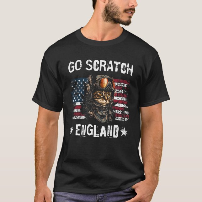 Go Scratch England Funny 4th Of July Cat Lover Cat T-Shirt (Vorderseite)