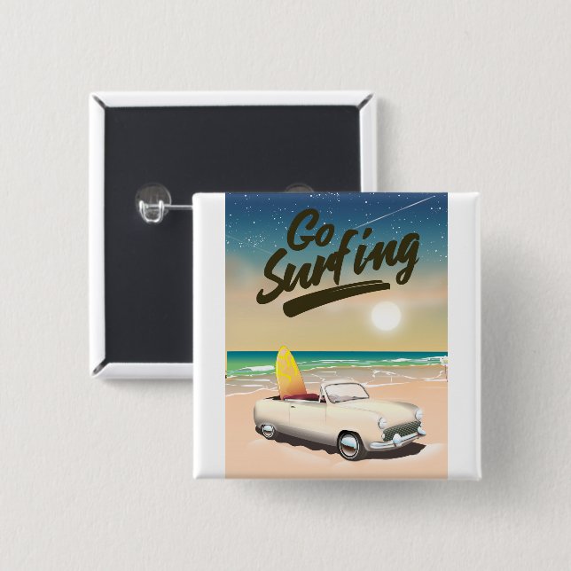 Go Surfing Travel Poster! Button (Vorne & Hinten)