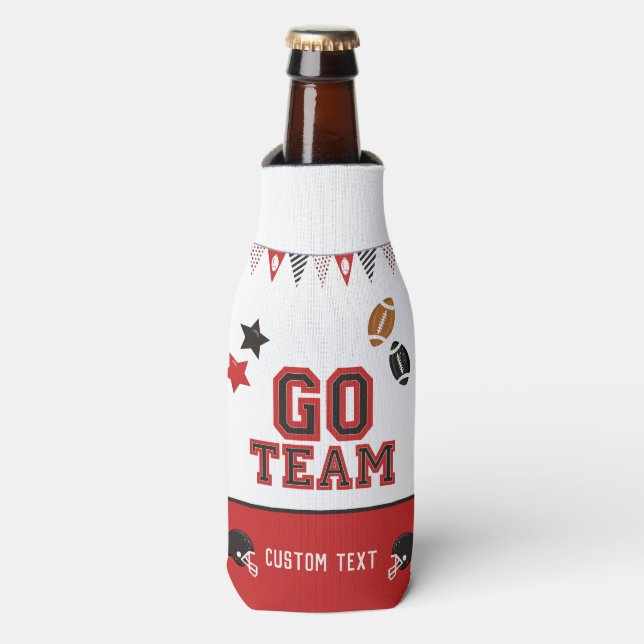 Go Team Football Fan Red and Black Festive Sport Flaschenkühler (Flaschenvorderseite)