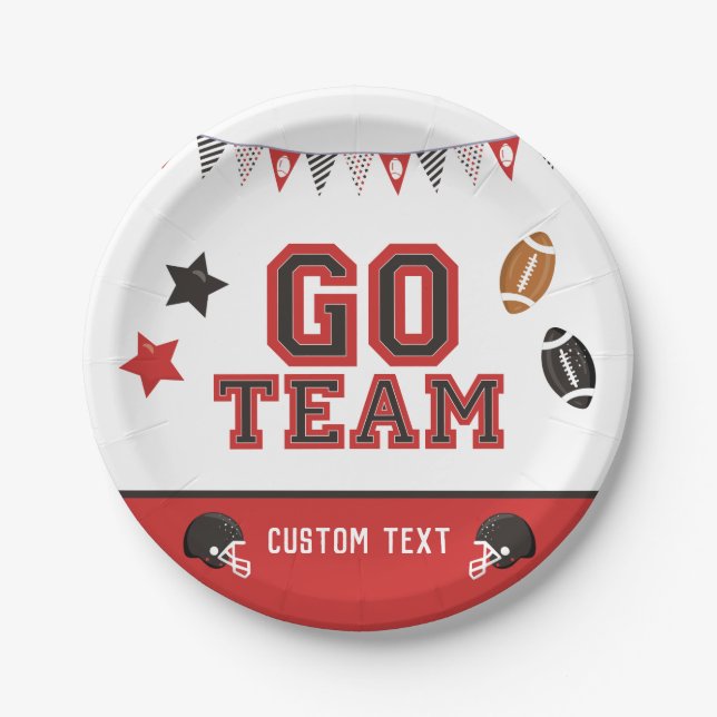 Go Team Football Fan Red and Black Festive Sport Pappteller (Vorderseite)