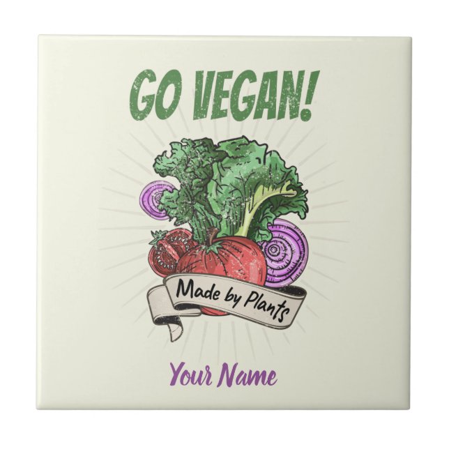 Go Vegan Made by Veggie vintage vegetarians Fliese (Vorderseite)