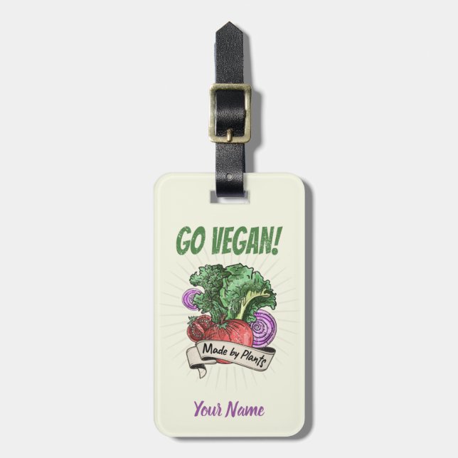 Go Vegan Made by Veggie vintage vegetarians Gepäckanhänger (Vorderseite vertikal)