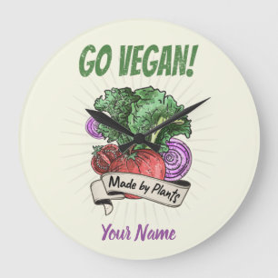 Go Vegan Made by Veggie vintage vegetarians Große Wanduhr
