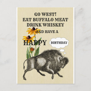 GO WEST BUFFALO FUNNY WESTERN THEMA Postkarte