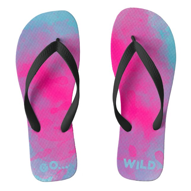 GO WILD - Pink Blue Paint Watercolor Spritzer Flip Flops (Fußbett)