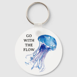 "Go with Flow" Quallenbild blau Schlüsselanhänger