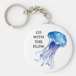 "Go with Flow" Quallenbild blau Schlüsselanhänger