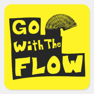 "Go with Flow" Slinky on Stairs Silhouette Quadratischer Aufkleber