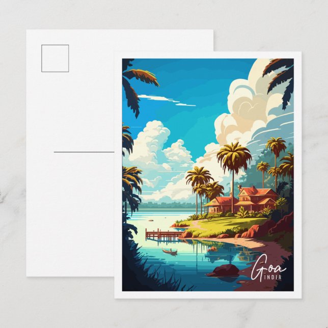 Goa India Vintage Reise Illustration Postkarte (Vorne/Hinten)