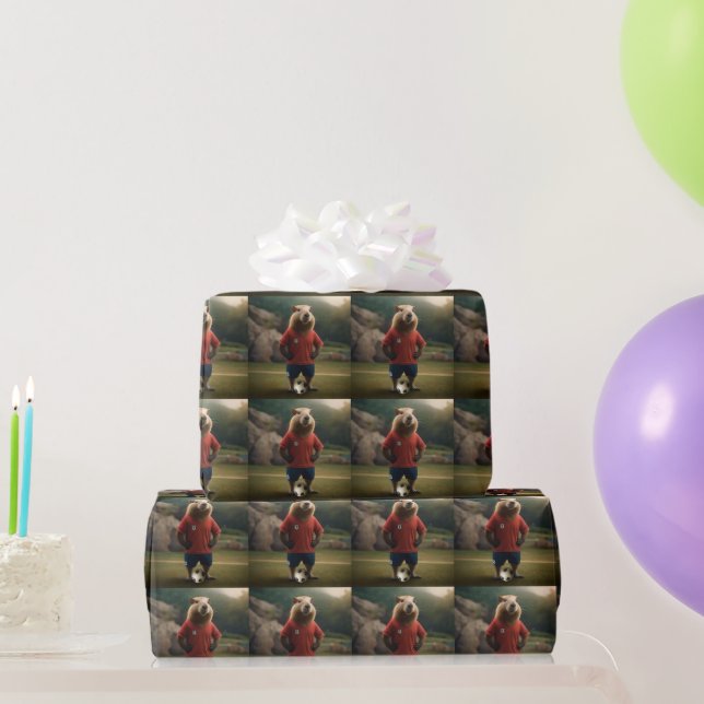 "Goal-Scoring Capybara: Der ultimative Fußballstar Geschenkpapier (Partygeschenke)