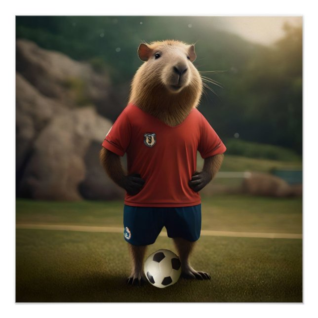 "Goal-Scoring Capybara: Der ultimative Fußballstar Poster (Vorderseite)