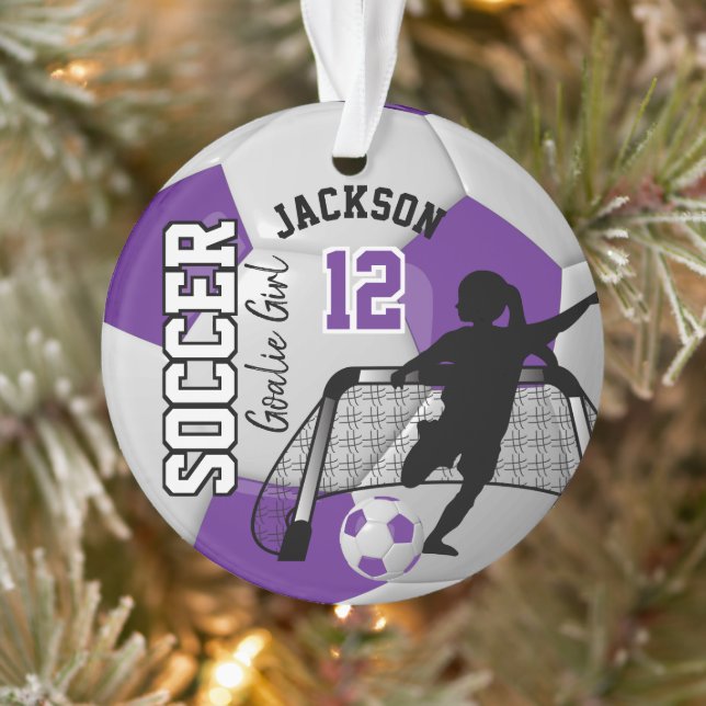 Goalie Girl lila und weiß Ornament (Baum)