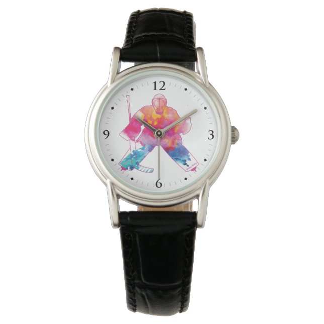 Goalie Watercolor Armbanduhr (Vorderseite)