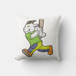 Goat as Batsman with Cricket bat Kissen