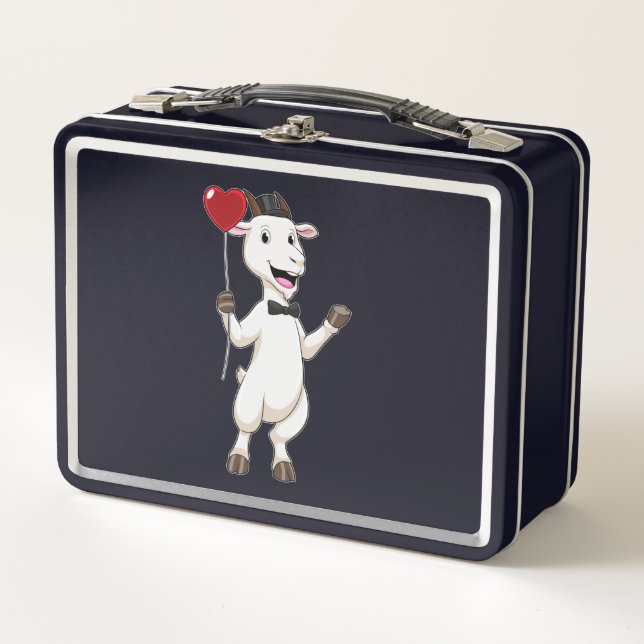 Goat as Groom with Heart Balloon Metall Brotdose (Vorderseite)