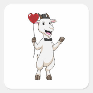 Goat as Groom with Heart Balloon Quadratischer Aufkleber