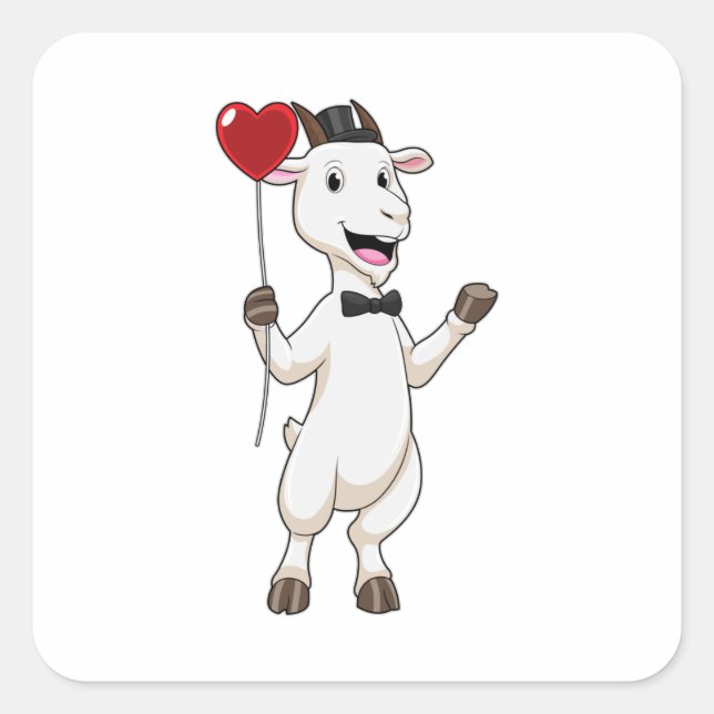 Goat as Groom with Heart Balloon Quadratischer Aufkleber (Vorderseite)