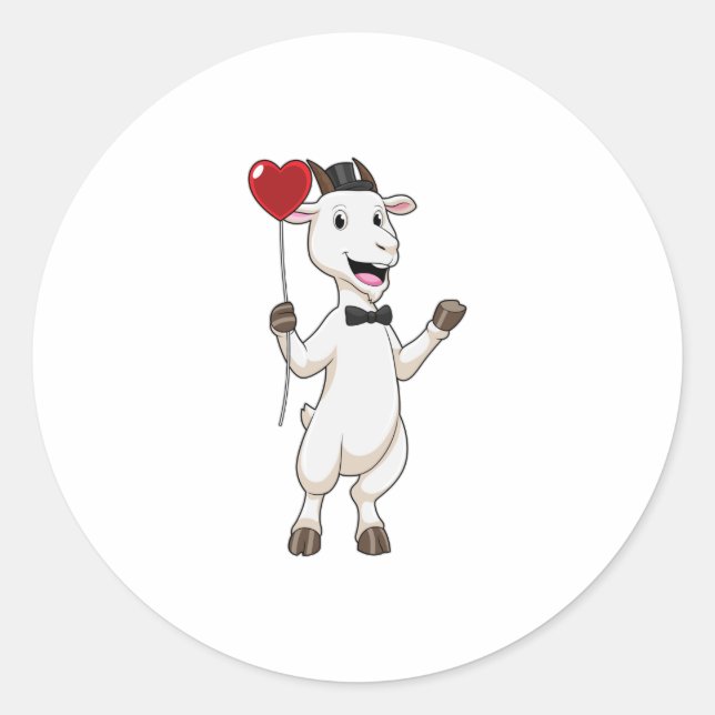 Goat as Groom with Heart Balloon Runder Aufkleber (Vorderseite)