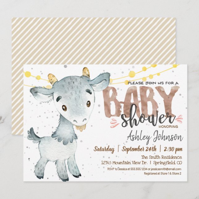 Goat Baby Shower Einladung, Junge, Bauernhof Einladung (Vorne/Hinten)