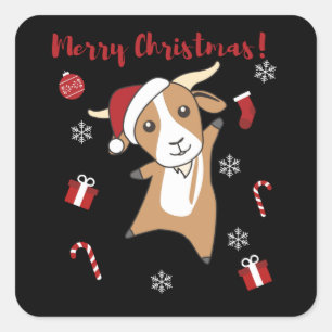 Goat Christmas Goats Winter Animals Quadratischer Aufkleber