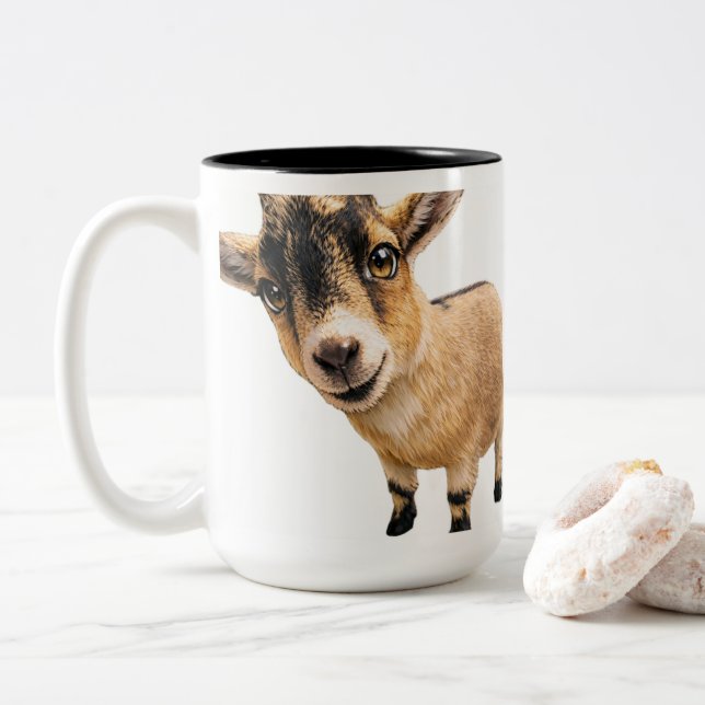 Goat Cute Peeking Coffee Mug Zweifarbige Tasse (Mit Donut)