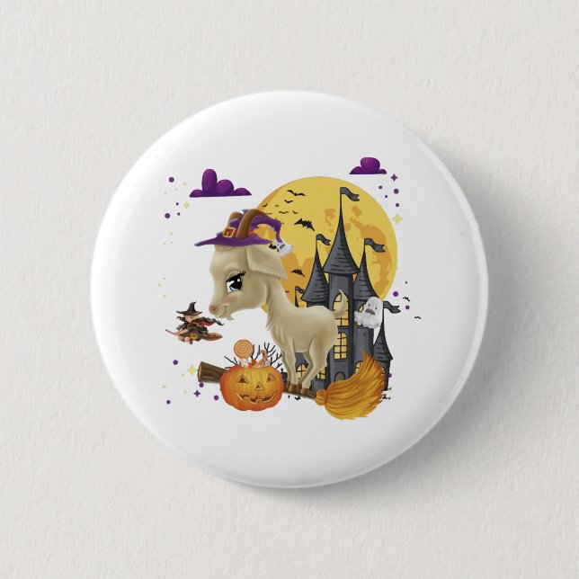 Goat Hexe Broom Pumpkin Halloween-Kostüm Button (Vorderseite)