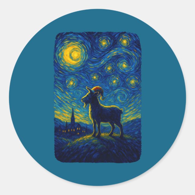 Goat Lover Santa Hat Christmas Starry Cute Night V Runder Aufkleber (Vorderseite)