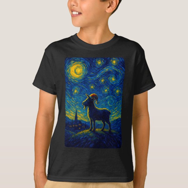 Goat Lover Santa Hat Christmas Starry Cute Night V T-Shirt (Vorderseite)