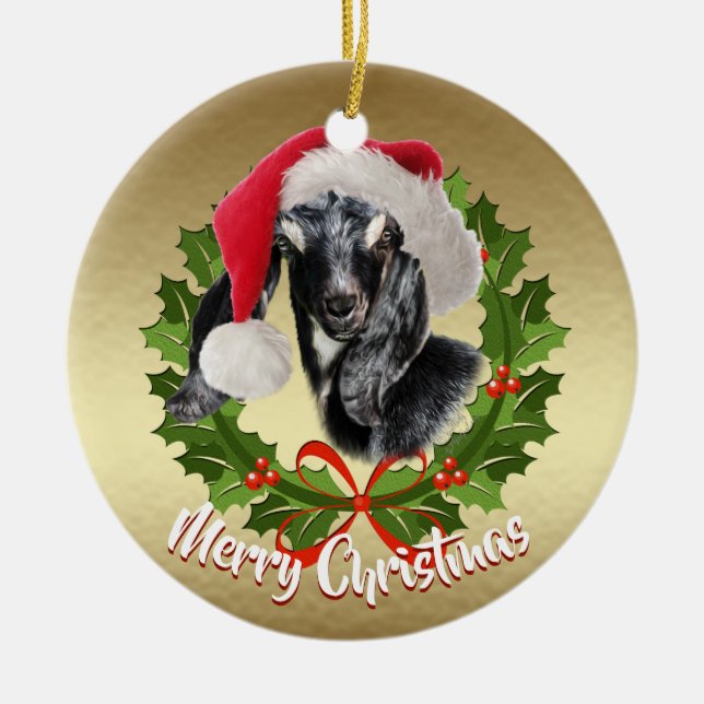 GOAT Nubian Kid Santa Hat Noël Ornement (Devant)