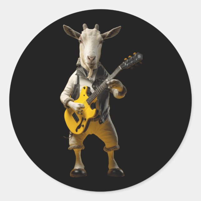 Goat Playing Guitar Goat Musician Gitarrist Marchi Runder Aufkleber (Vorderseite)