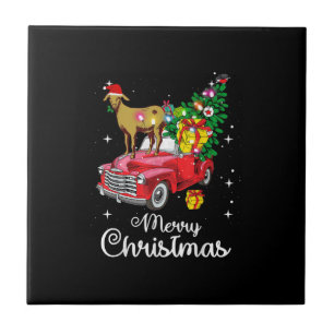 Goat Rides Red Car Weihnachten Fliese
