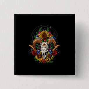 Goat Skull Psychedelic Sunblumen Button