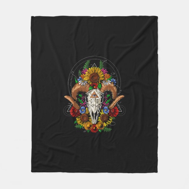 Goat Skull Psychedelic Sunblumen Fleecedecke (Vorderseite)