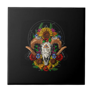 Goat Skull Psychedelic Sunblumen Fliese