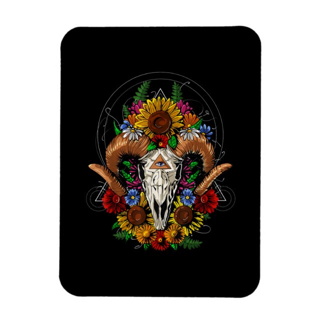 Goat Skull Psychedelic Sunblumen Magnet (Vertikal)