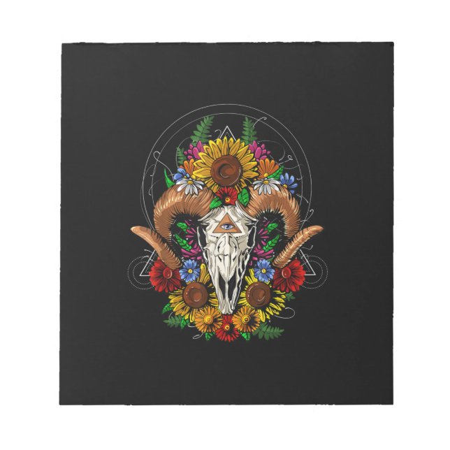 Goat Skull Psychedelic Sunblumen Notizblock (Vorderseite)
