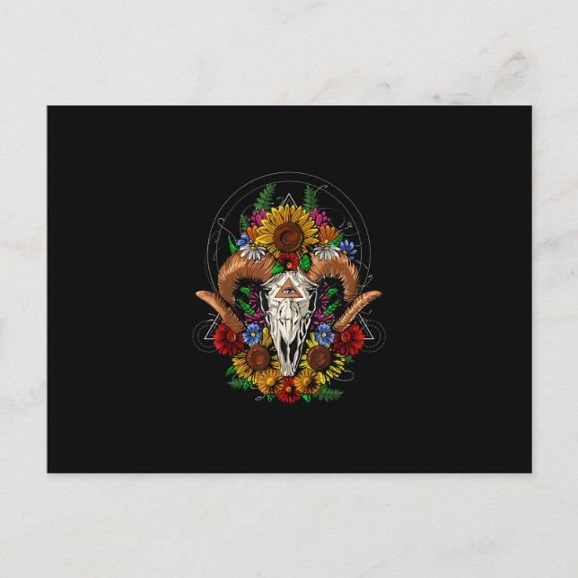 Goat Skull Psychedelic Sunblumen Postkarte (Vorderseite)