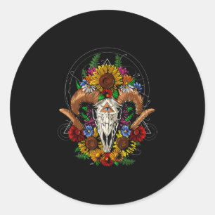 Goat Skull Psychedelic Sunblumen Runder Aufkleber