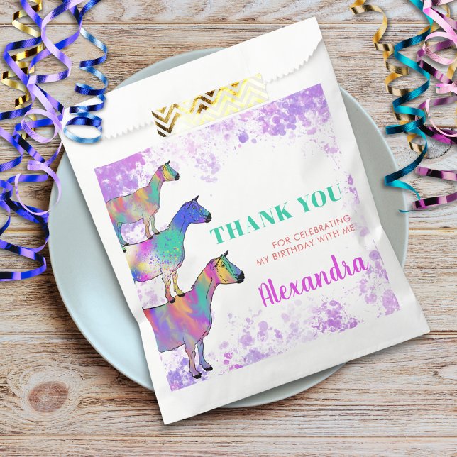 Goat Themed Birthday Party Danke Geschenktütchen (Colorful watercolor goats farm animal birthday party thank you custom favor bag)